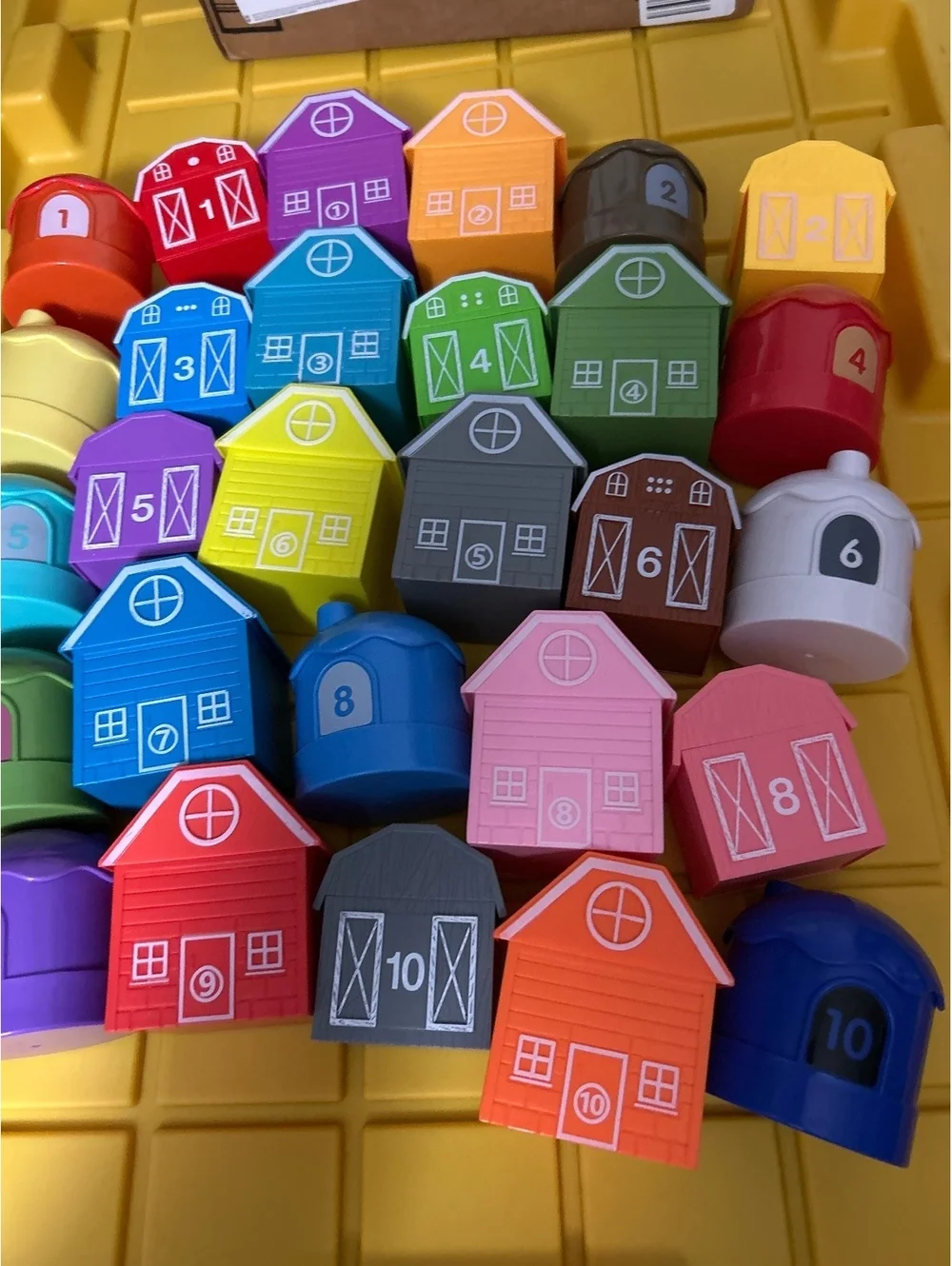 Set of 20 Colorful Plastic Barn and House Toy Blocks with Numbers
